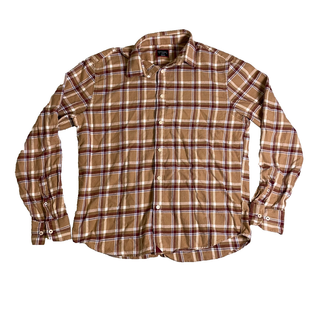 UNTUCKit Button Up Shirt Mens Large Brown Plaid Casual Dress Up Capsule Staple